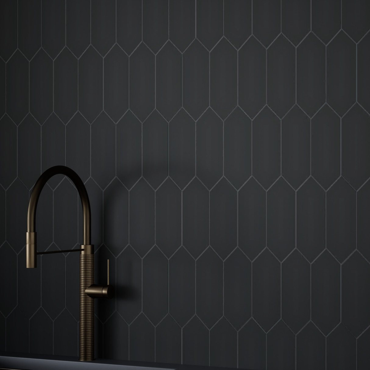 2 X 5 In Picket Soho Retro Black Matte Glazed Porcelain Mosaic