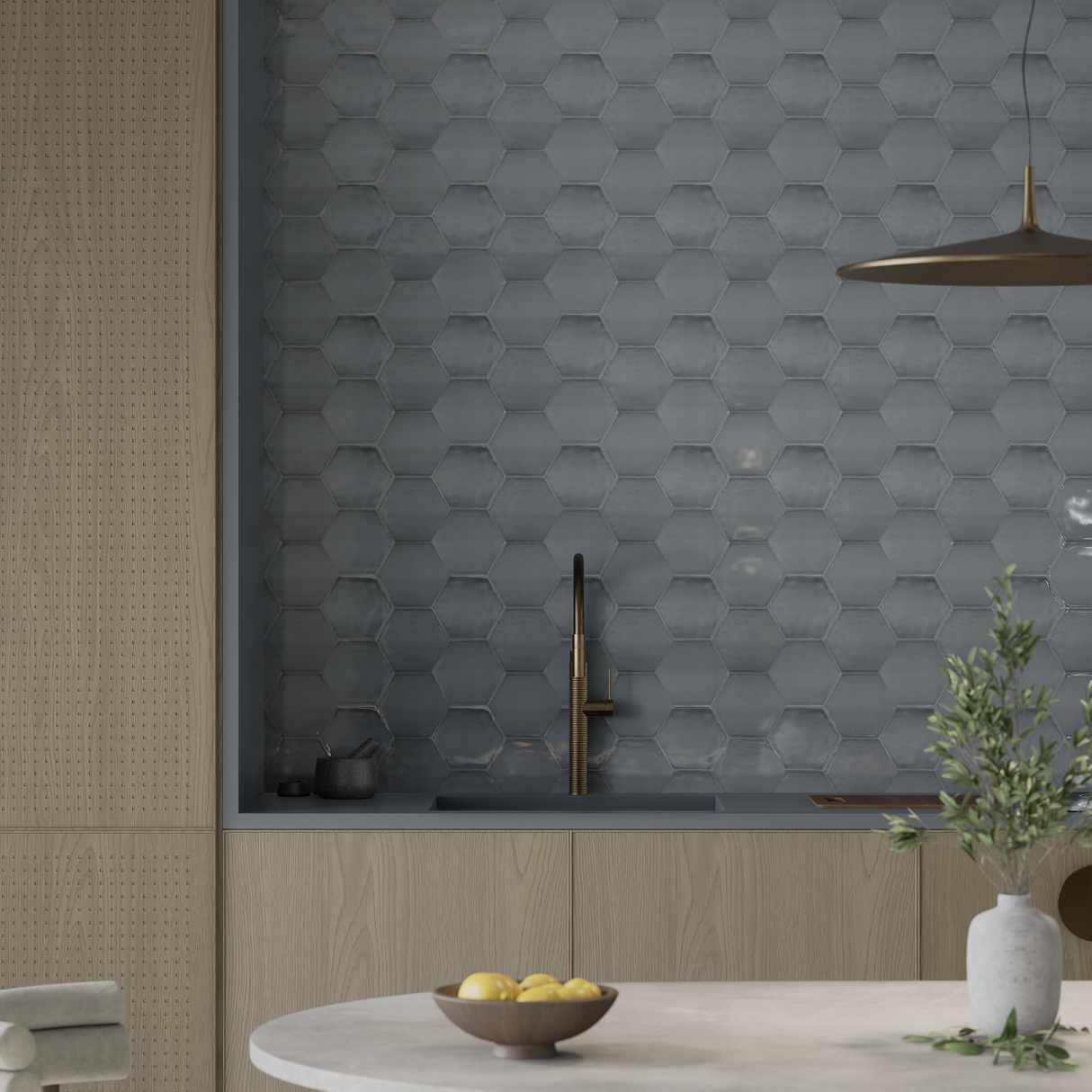 6 in Teramoda Charcoal Hexagon Glossy Pressed Glazed Ceramic Tile