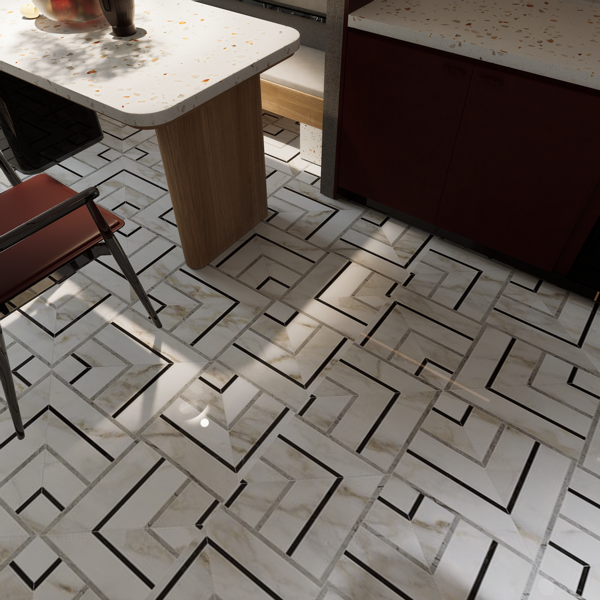 La Marca Picco Honed Glazed Porcelain Mosaic with Calacatta Polished Paonazzo