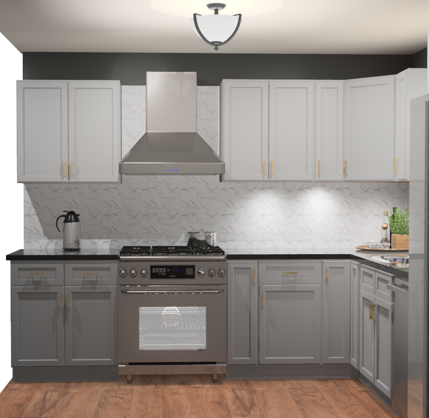 10x10 L-Shape Kitchen Layout Design - Aria Grey Shaker Cabinets