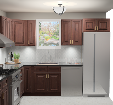 10x10 L-Shape Kitchen Layout Design - Charleston Saddle Cabinets