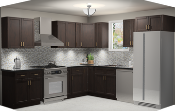 10x10 L-Shape Kitchen Layout Design - Aria Espresso Shaker Cabinets
