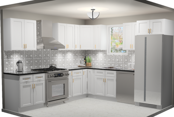 10x10 L-Shape Kitchen Layout Design - Elegant White Cabinets