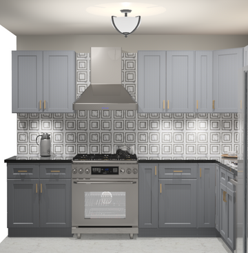 10x10 L-Shape Kitchen Layout Design - Elegant Dove Cabinets