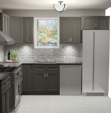 10x10 L-Shape Kitchen Layout Design - Elegant Smoky Grey Cabinets