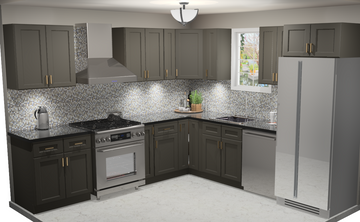 10x10 L-Shape Kitchen Layout Design - Elegant Smoky Grey Cabinets