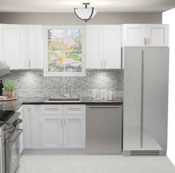 10x10 L-Shape Kitchen Layout Design - Fashion White Cabinets