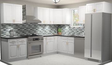 10x10 L-Shape Kitchen Layout Design - Park Avenue White Cabinets