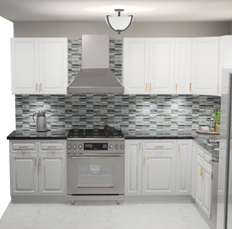 10x10 L-Shape Kitchen Layout Design - Park Avenue White Cabinets