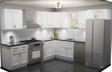 10x10 L-Shape Kitchen Layout Design - Richmond White Cabinets