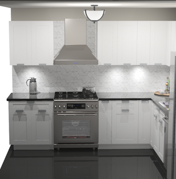 10x10 L-Shape Kitchen Layout Design - Delight White Shaker Cabinets