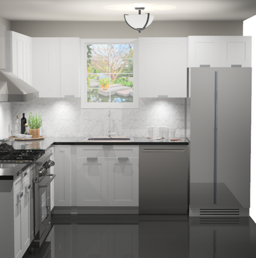 10x10 L-Shape Kitchen Layout Design - Delight White Shaker Cabinets