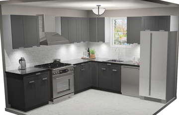 10x10 L-Shape Kitchen Layout Design - Grey Shaker Cabinets