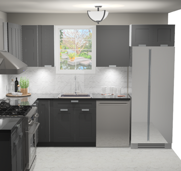 10x10 L-Shape Kitchen Layout Design - Grey Shaker Cabinets