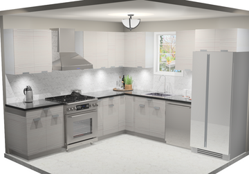 10x10 L-Shape Kitchen Layout Design - Pale Pine Cabinets
