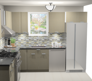 10x10 L-Shape Kitchen Layout Design - Fabric Grey Cabinets