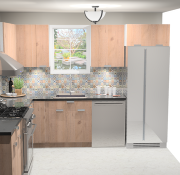 10x10 L-Shape Kitchen Layout Design - Rustic Oak Cabinets