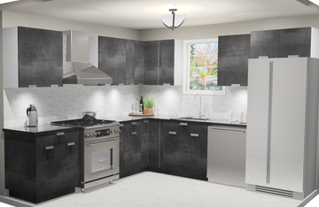10x10 L-Shape Kitchen Layout Design - Rustic Grey Cabinets