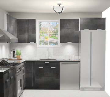 10x10 L-Shape Kitchen Layout Design - Rustic Grey Cabinets