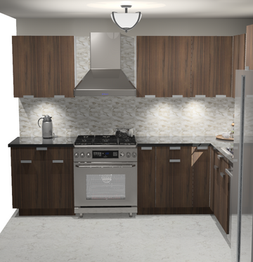 10x10 L-Shape Kitchen Layout Design - Walnut Cabinets