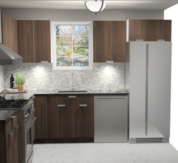 10x10 L-Shape Kitchen Layout Design - Walnut Cabinets