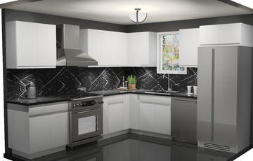 10x10 L-Shape Kitchen Layout Design - Lacquer White Cabinets