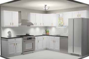 10x10 L-Shape Kitchen Layout Design - DWhite Shaker Cabinets