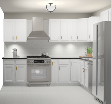 10x10 L-Shape Kitchen Layout Design - DWhite Shaker Cabinets