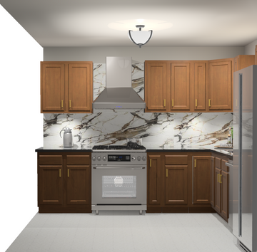 10x10 L-Shape Kitchen Layout Design - Warmwood Shaker Cabinets