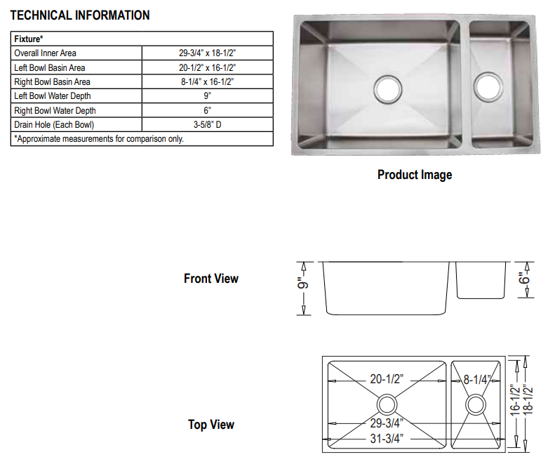 Radial Rendition - 18 Gauge Stainless Steel - 31 3/4" x 18 1/2" x 9" 60/30 Dual Basin