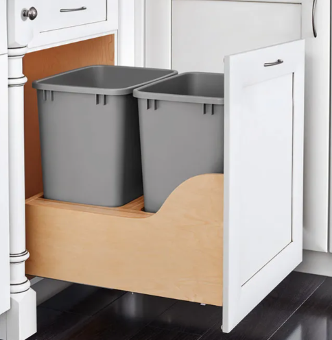 Rev-A-Shelf Double 35 Qt. Double Trash Pull Out -  Maple Bottom Mount Pull-Out Waste Container w/Soft-Close