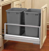 Rev-A-Shelf Double 35 Qt. Trash Pull Out -  Aluminum Bottom Mount Pull-Out Waste Container w/Rev-A-Motion - Silver