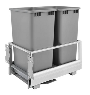 Rev-A-Shelf Double 35 Qt. Trash Pull Out -  Aluminum Bottom Mount Pull-Out Waste Container w/Rev-A-Motion - Silver