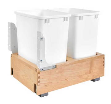 Rev-A-Shelf Double 35 Qt. Maple Bottom Mount Pull-Out Waste Container - White