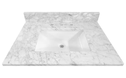 Carrara White Marble Rectangular Bathroom Vanity Sink Top