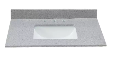 Gray Engineered Stone Rectangular Bathroom Vanity Sink Top