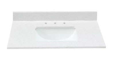 White Engineered Stone Rectangular Bathroom Vanity Sink Top