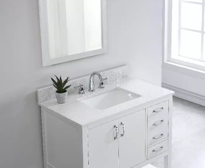 White Engineered Stone Rectangular Bathroom Vanity Sink Top