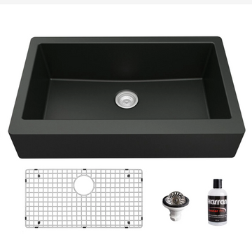 Karran - QAR-740 Black , Quartz Composite Farm House Apron Front Sink 34"x21 1/4" x 9"