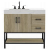 Utopia Freestanding Solid Wood Bathroom Vanity Combo with Calacatta Sintered Stone Top with Metal Base with Open Shelf Storage - Dark Oak Finish