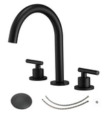 Wellfor Bathroom Faucet - 8 in. Widespread Double Handle Bathroom Faucet With Pop-up Drain Assembly in Matte Black -  A-916441-Black