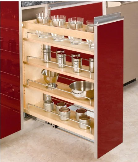 Spice Pull Out Insert - Rev-A-Shelf 7-1/4" (184mm) Wood Pull-Out Base Cabinet Organizer w/Soft-Close - 448-BCSC-6C