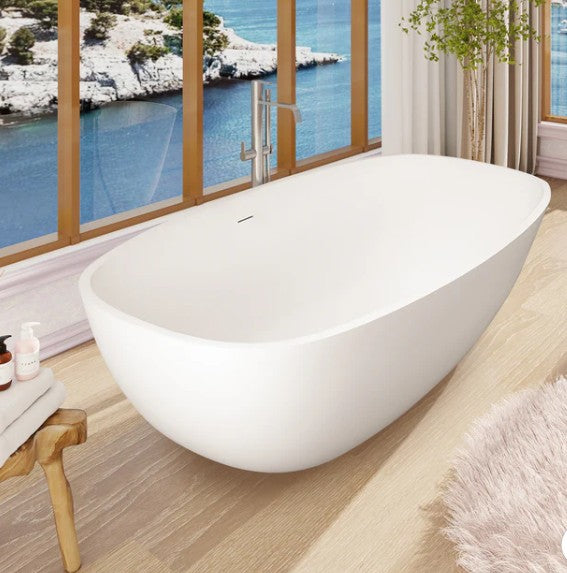 Wellfor - 67" Stone Resin Solid Surface Matte Freestanding Bathtub White - FS306-1700