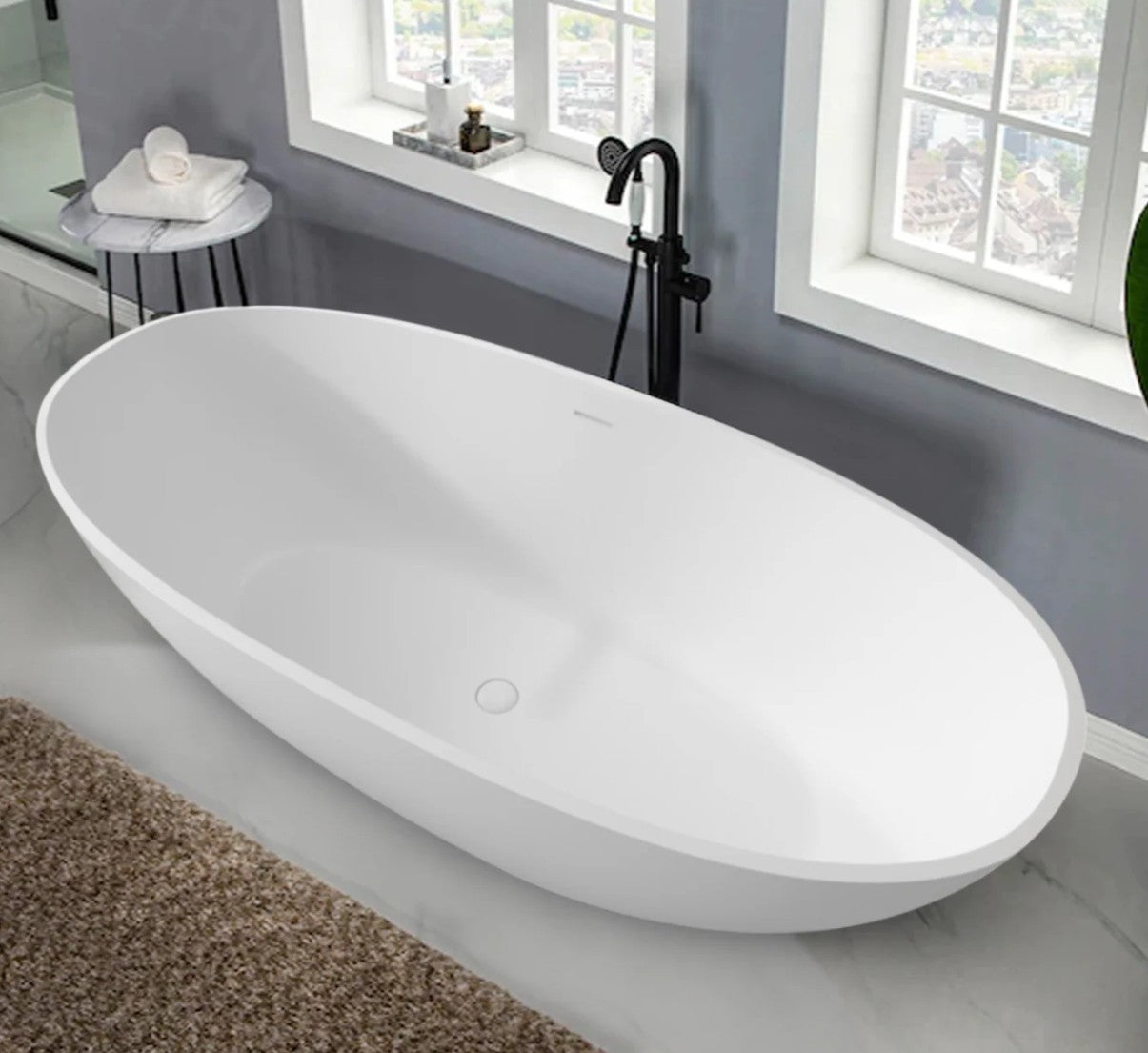 Wellfor - 65" Stone Resin Solid Surface Flat Bottom Freestanding Bathtub - FS303-1650