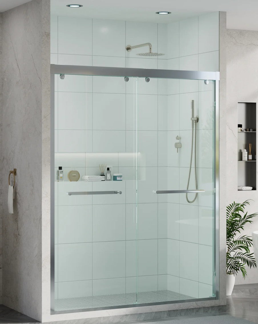 Wellfor 56–60 Inch Double Sliding Shower Door with Chrome Aluminum Alloy Frame and 5/16" Tempered Clear Glass -  P303460