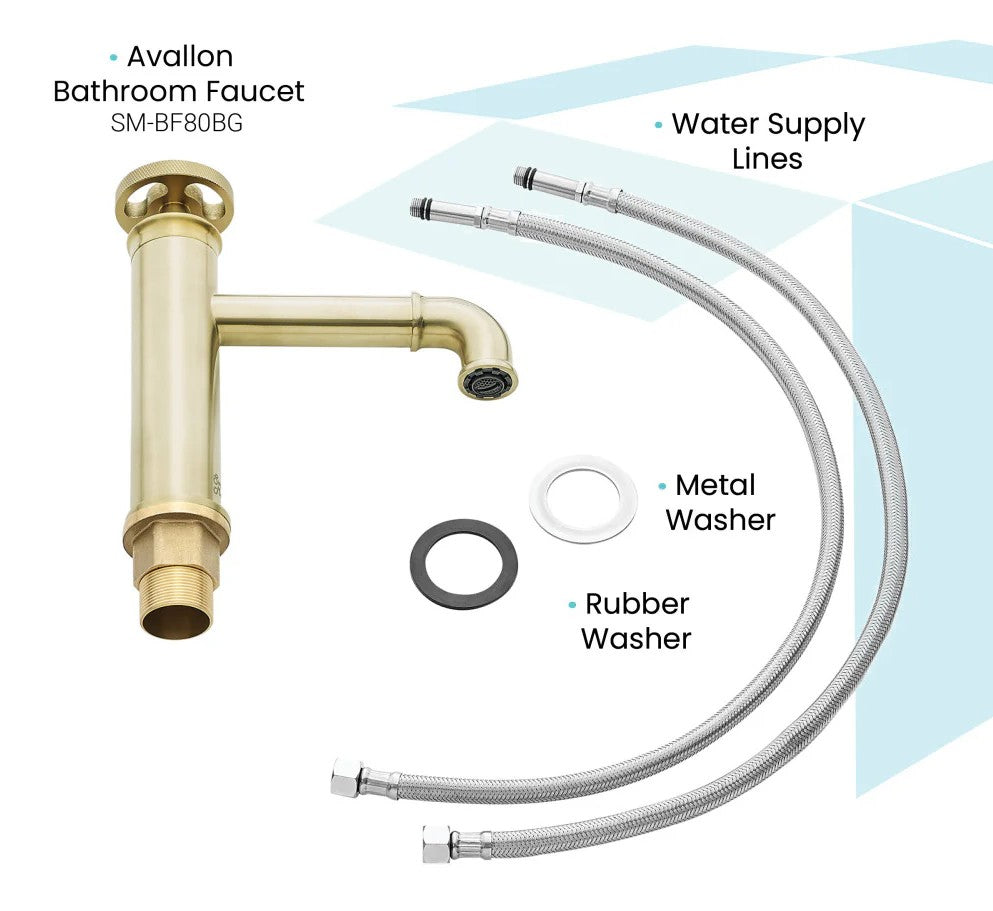 Avallon Single Hole, Single-Handle Wheel, Bathroom Faucet in Brushed Gold - SM-BF80BG