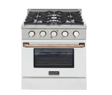 KUCHT Professional 30 in. 4.2 cu. ft. Dual Fuel Range for Natural Gas with Sealed Burners and Convection Oven in Stainless Steel with Gold Handle, Rings and Knobs.