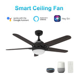 Solasta 52" In. Black/Dark Wood 5 Blade Smart Ceiling Fan with LED Light Kit Works with Led Light Kit & Remote