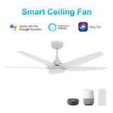 Voyager 52" In. White/Wooden 5 Blade Smart Ceiling Fan with Dimmable LED Light Kit Works with Remote Control, Wi-Fi apps and Voice control via Google Assistant/Alexa/Siri