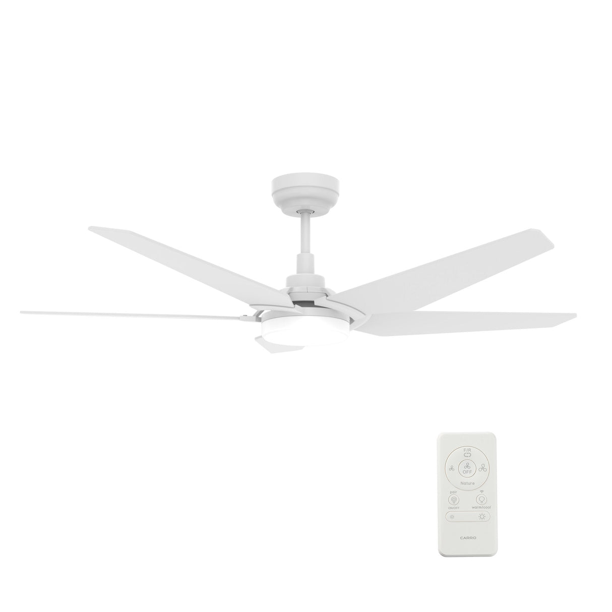 Voyager 52" In. White/Wooden 5 Blade Smart Ceiling Fan with Dimmable LED Light Kit Works with Remote Control, Wi-Fi apps and Voice control via Google Assistant/Alexa/Siri